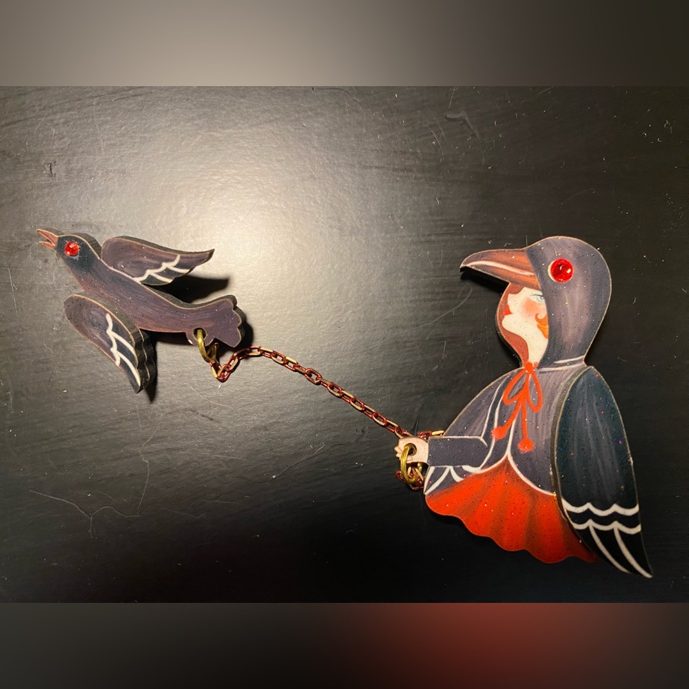 LaliBlue Girl with Crow Brooch